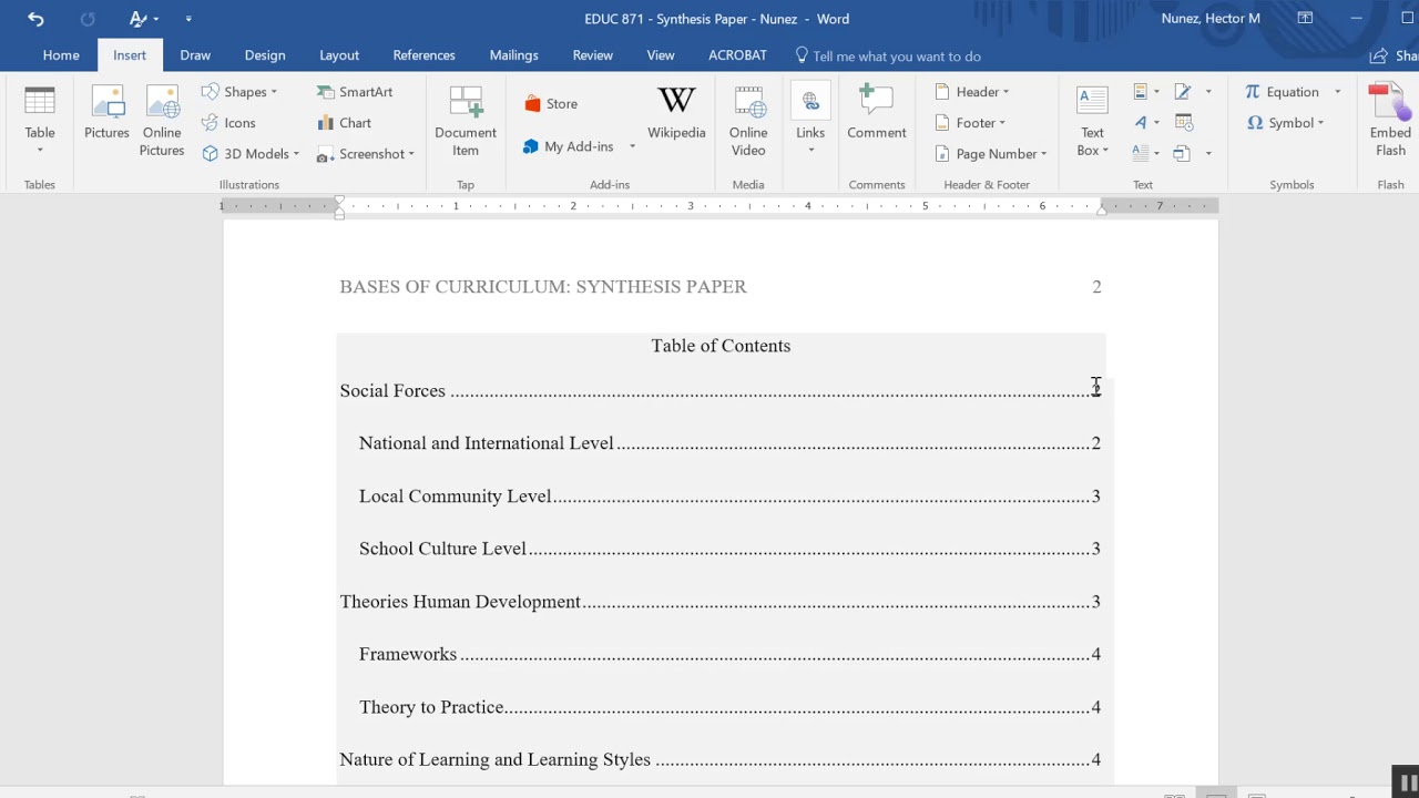 Creating and Editing Table of Contents in Word