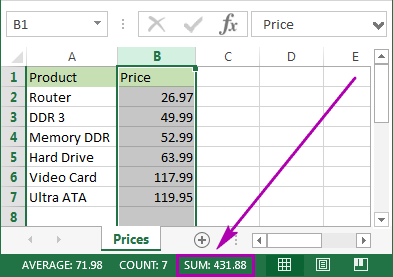 Adding in Excel